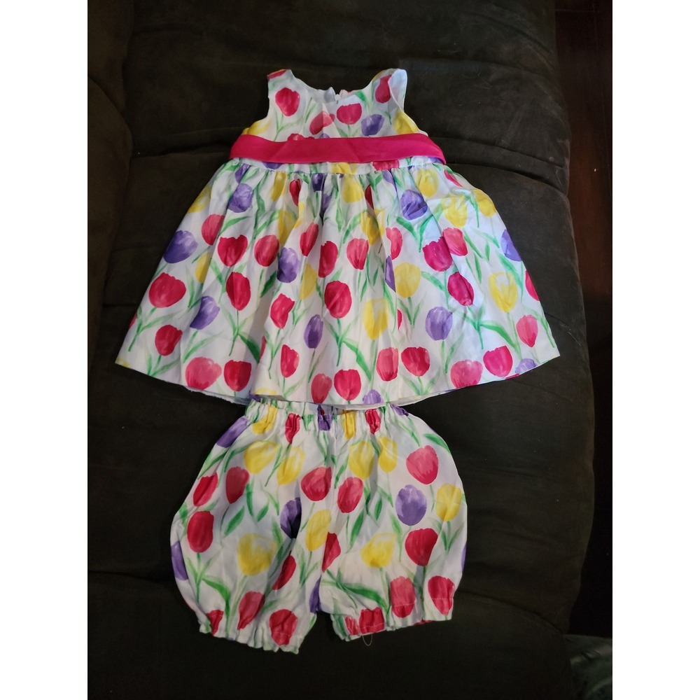 American princess floral Easter tulip spring dress bloomers size 24 months